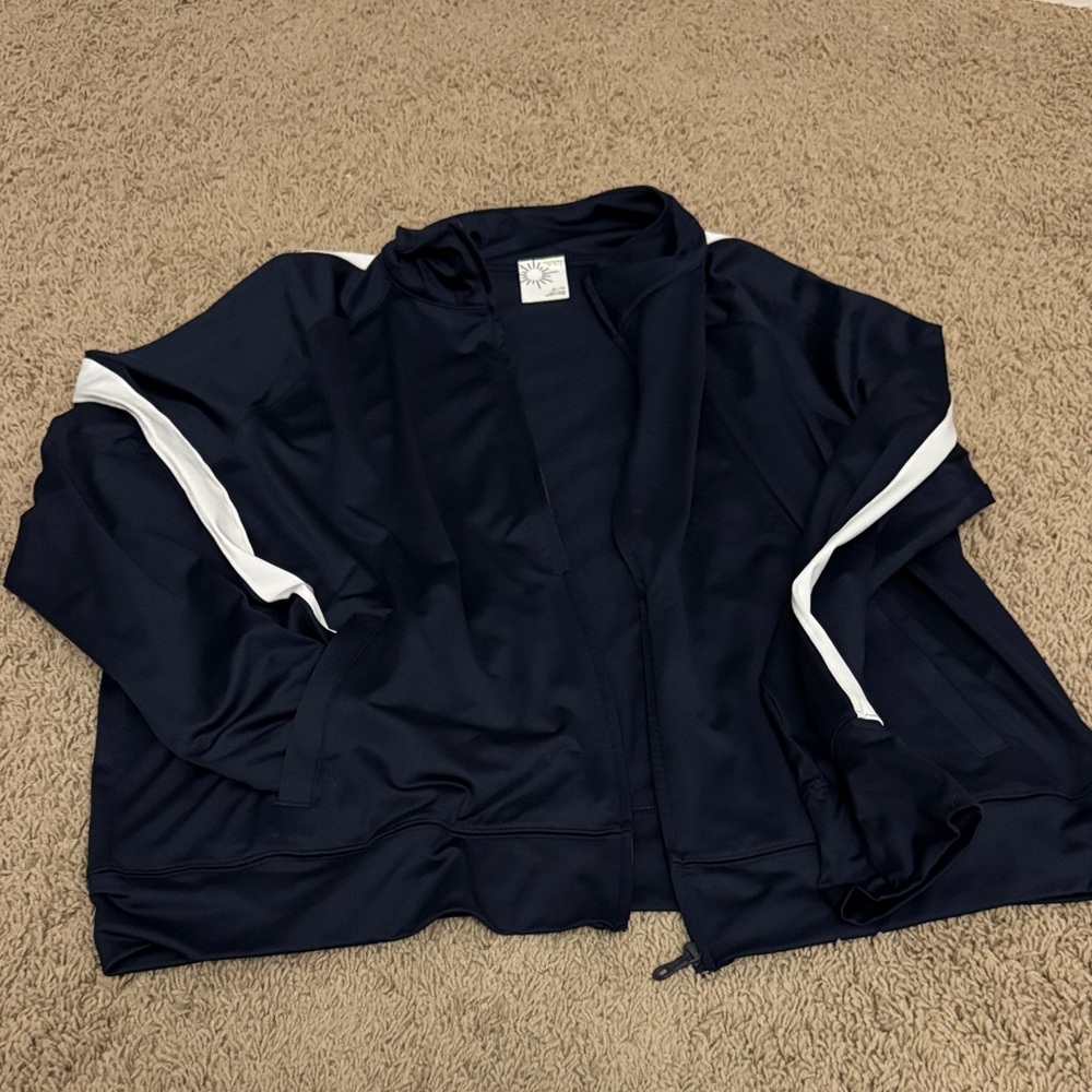 Elegant Women's Navy Bomber Jacket with White Stripes